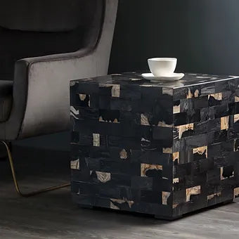 Tiled Petrified Wood Side Table - Floor Model