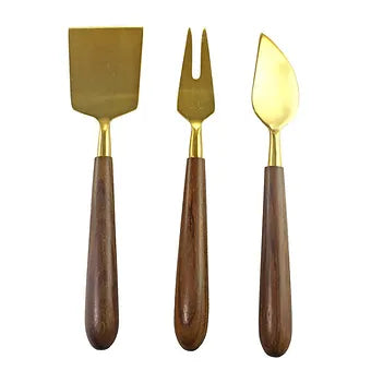 Gold & Wood Cheese Knife (Set of 3)