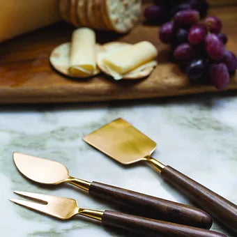 Gold & Wood Cheese Knife (Set of 3)