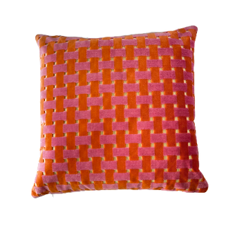 Woven Velvet Pillow - Pink and Orange