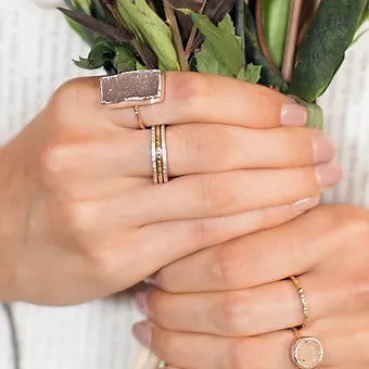 Hammered Rectangle Druzy Ring