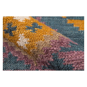 Wool Caravan Rug - Blue + Gold Diamond