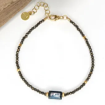 Faceted Kyanite with Pyrite Beaded Bracelet