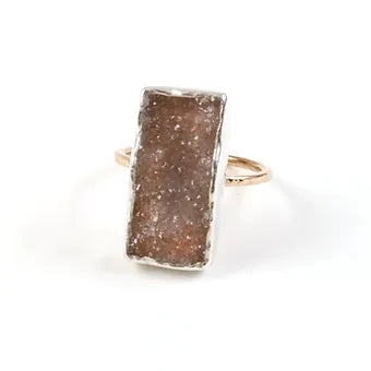 Hammered Rectangle Druzy Ring