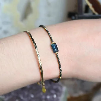 Faceted Kyanite with Pyrite Beaded Bracelet
