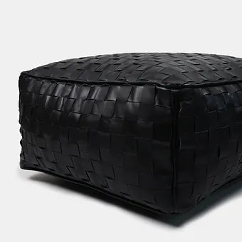 Dakota Black Leather Pouf