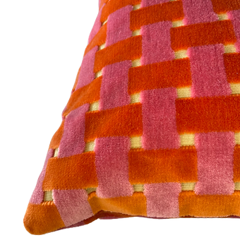 Woven Velvet Pillow - Pink and Orange