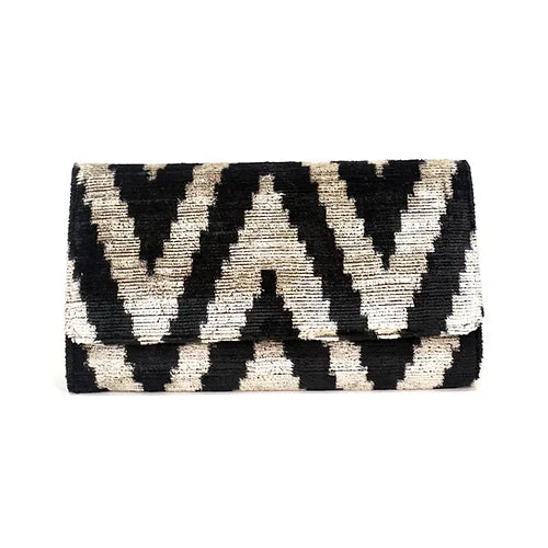 Turkish Silk Ikat Clutch - Natural Black & Cream