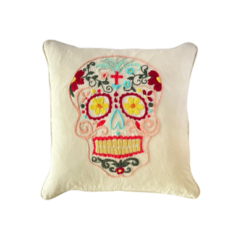 Embroidered Mexican Skull Pillow