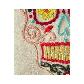 Embroidered Mexican Skull Pillow
