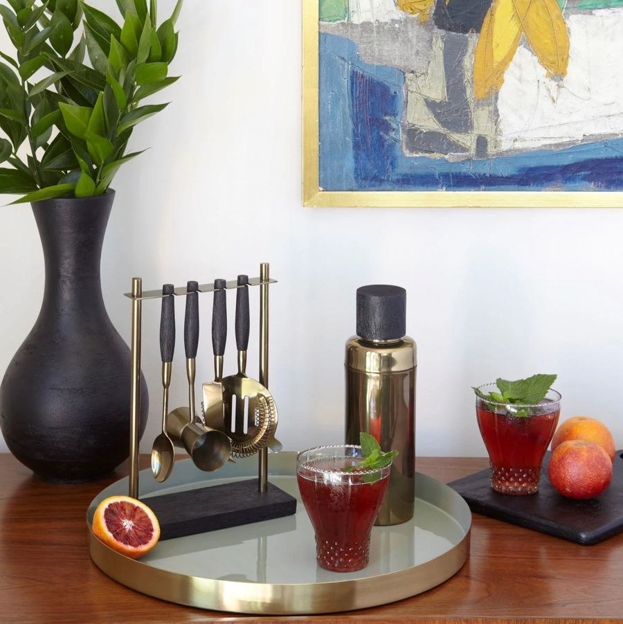 Aged Bronze and Mango Wood Cocktail Shaker