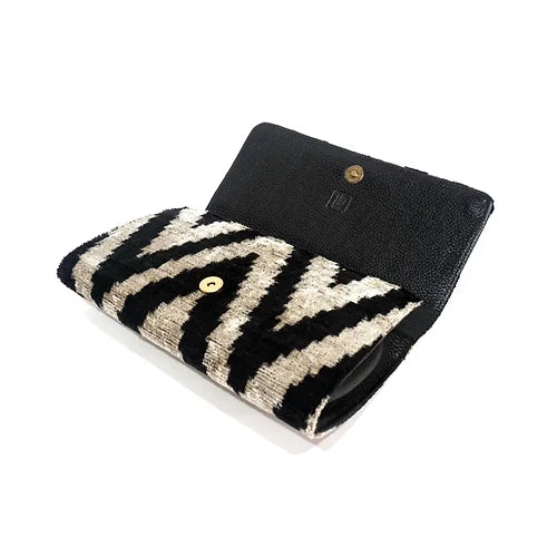 Turkish Silk Ikat Clutch - Natural Black & Cream