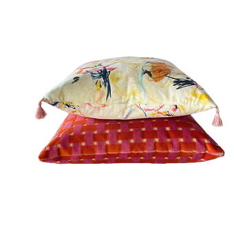 Woven Velvet Pillow - Pink and Orange